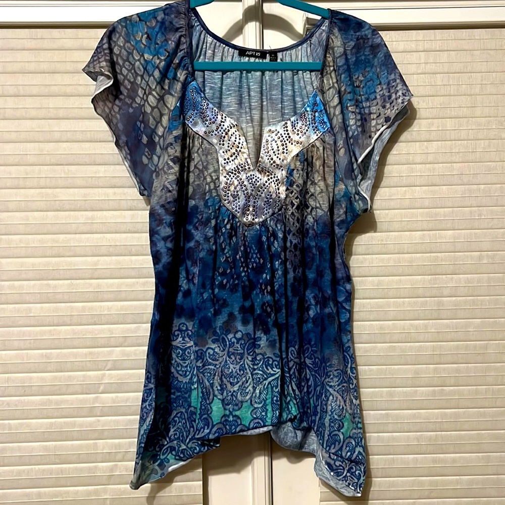 Apt. 9 Ladies Blue Blouse with Embellishment, Size XL